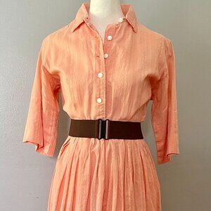 Vintage 1950s Peach Cotton Shirt Dress